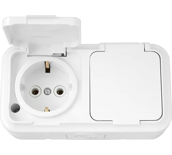 Розетка о/у 2-мест с/з с крышкой IP54 белая Пралеска Bylectrica
