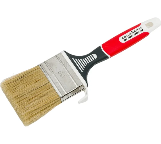 Кисть плоская 60х17мм прорезиненная ручка смешанный ворс красная Color Expert