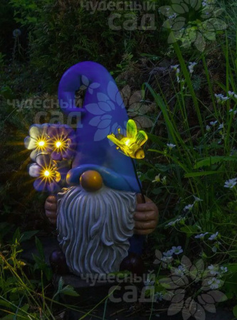 Фигура садовая 35,3см Гном семицветик с LED подсв. солн.батарея 625 Чудесный Сад