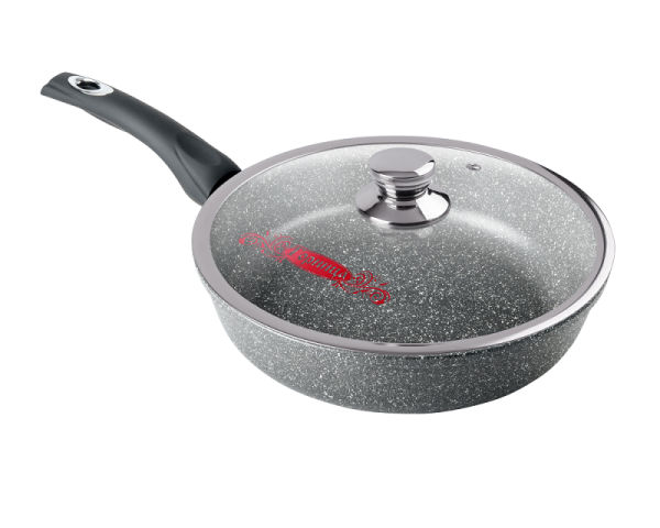 Сковорода ф260 h70 с пласт ручкой с крышкой гранит Горница(45)