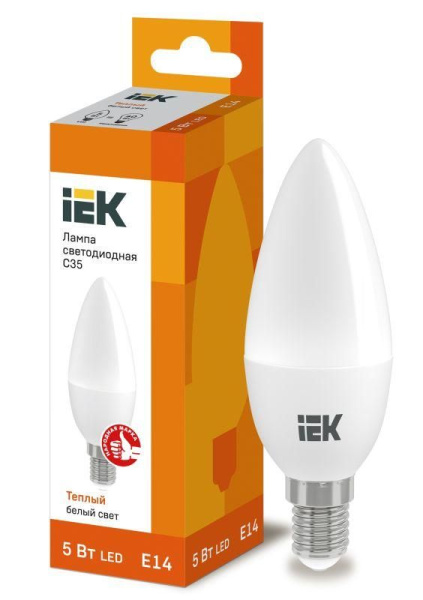 Лампа светодиодная  5,0W Е14 Led 3000К шар теплый свет IEK